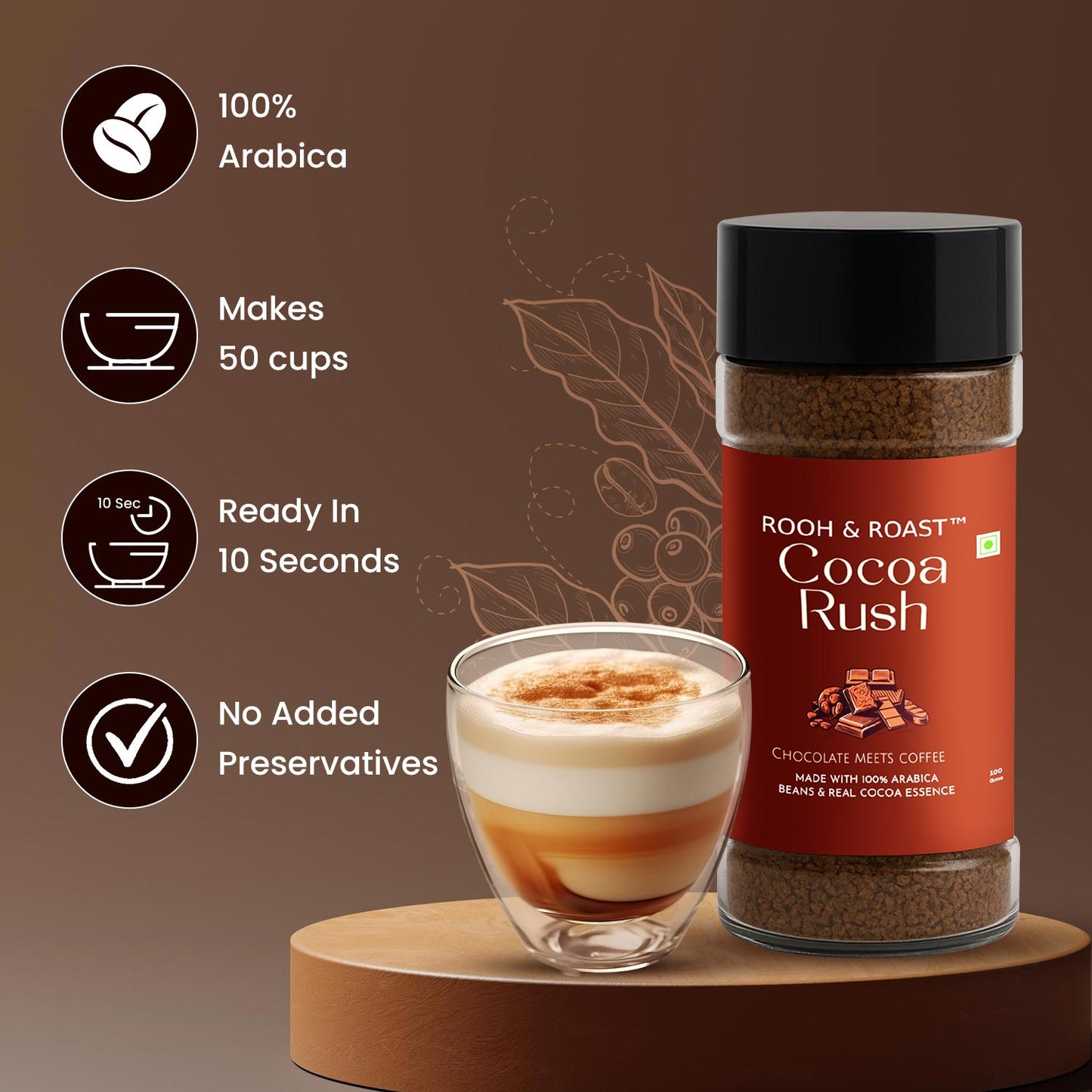 Rooh & Roast Cocoa Rush – Smooth Arabica with Cocoa Indulgence (100g)
