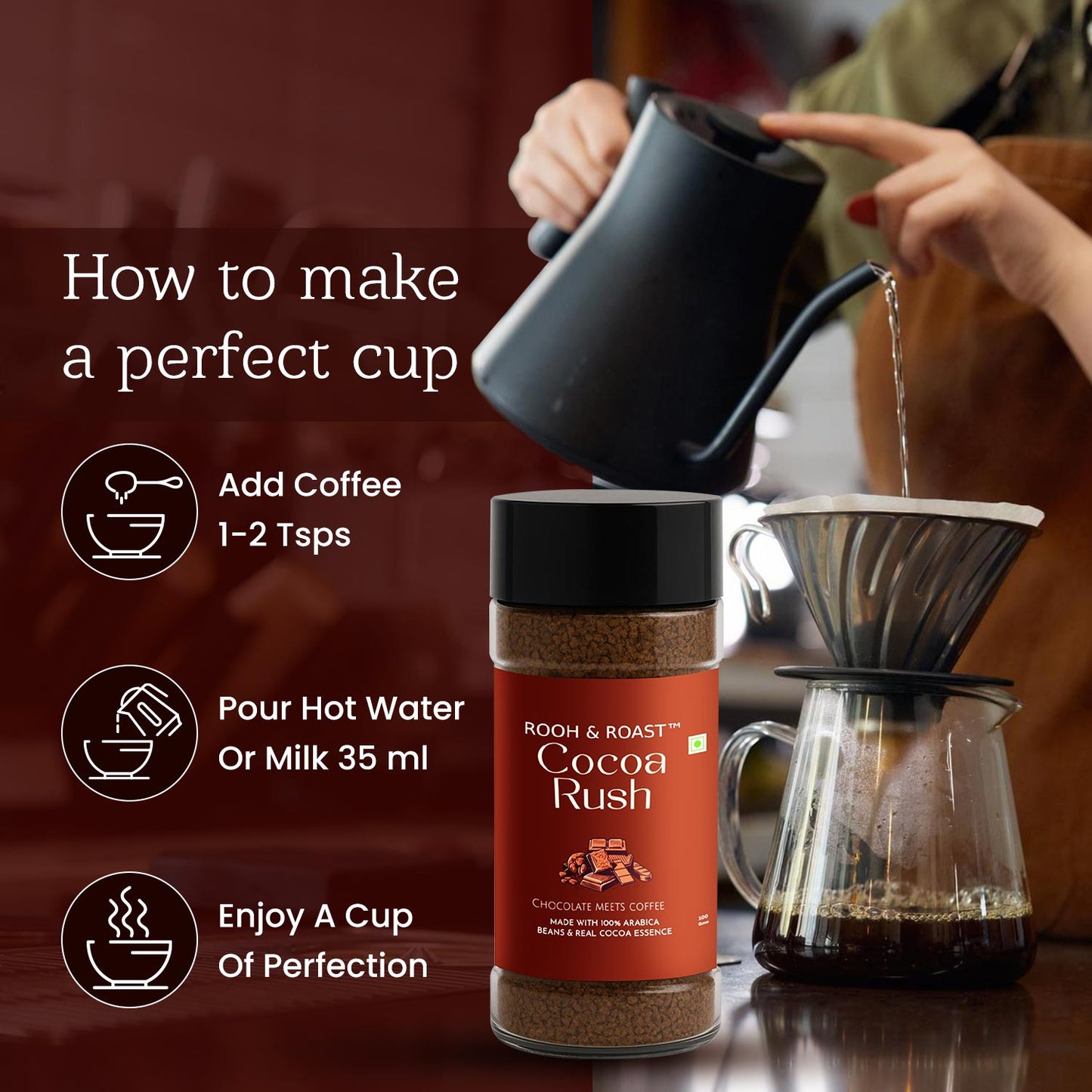 Rooh & Roast Cocoa Rush – Smooth Arabica with Cocoa Indulgence (100g)